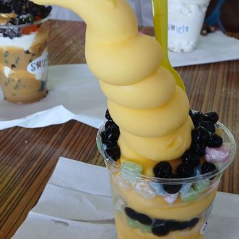 Swirls Soft Serve - Mango with Boba and mochi - Ice Cream & Frozen Yogurt Near Me - Upland, California