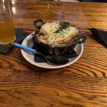 Sturbridge Porterhouse - French Onion Soup! It smells delicious. Waiting for it to cool! - American Near Me - Sturbridge, Massachusetts