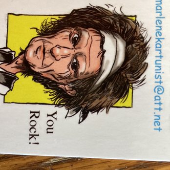 Caricatures by Marlene Goodman - Keith Richards caricature on my biz card - Commissioned Artists Near Me
