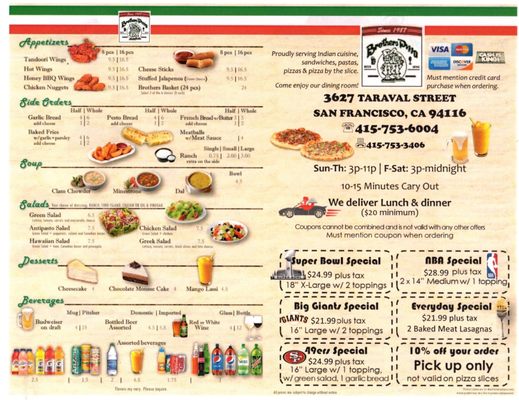 Menu photo 5 Brothers Pizza San Francisco, CA Menu photo 5 Brothers Pizza San Francisco, CA