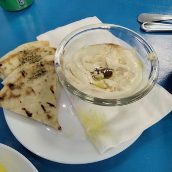 Santorini Gyro - Hummus and pita bread.  Actually the best thing on the table. Just ok. Zero Greek flavor. - Greek Near Me - Feasterville Trevose, Pennsylvania