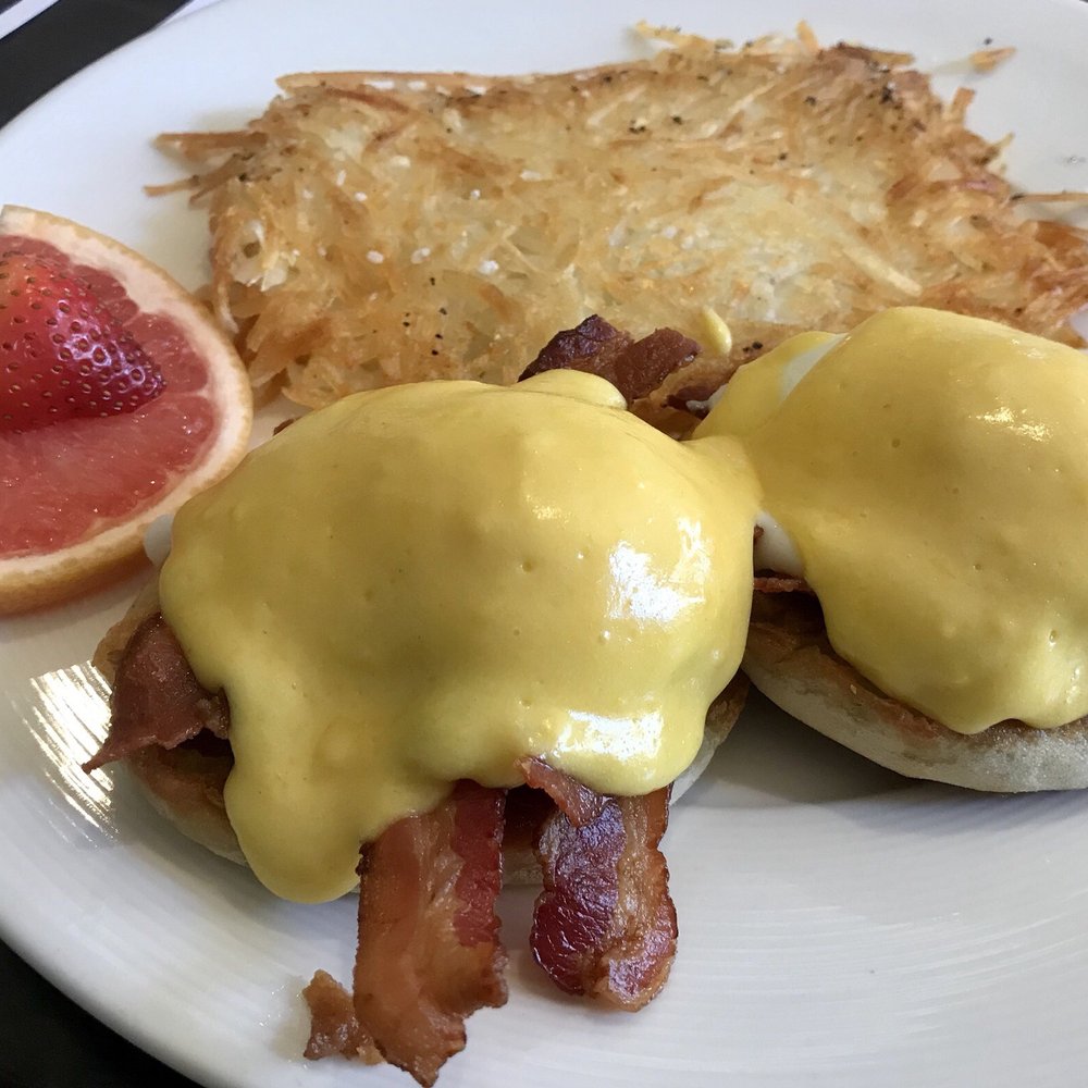The Fox Bistro - Eggs Benedict with bacon - New American Near Me - Borrego Springs, California The Fox Bistro - Eggs Benedict with bacon - New American Near Me - Borrego Springs, California