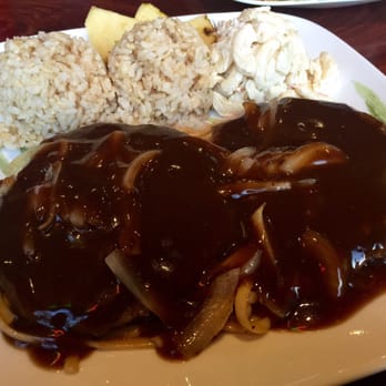 Hukilau - Hamburger Steak with brown rice and mac salad - Hawaiian Near Me - San Jose, California