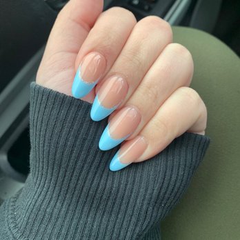 HERE Nail Spa - Simple blue french tip with sparkle accent by Julia - Nail Salons Near Me - Campbell, California