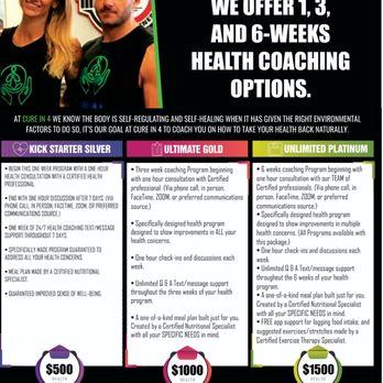 Cure In 4 - 3 levels of Health Programs. -Kick Starter silver -Ultimate Gold -Unlimited Platinum - Nutritionists Near Me