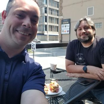 Twiggs Coffee Company - Tim and Clinton enjoying the Twiggs patio. - Coffee & Tea Near Me - North Bay, Ontario Twiggs Coffee Company - Tim and Clinton enjoying the Twiggs patio. - Coffee & Tea Near Me - North Bay, Ontario