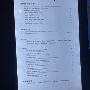 Monarch Chophouse - Entree portion of the menu - Steakhouses Near Me - Black Hawk, Colorado