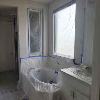 R R Restoration - Plastic drop cloth and taped off, ready for paint. - Painters Near Me R R Restoration - Plastic drop cloth and taped off, ready for paint. - Painters Near Me