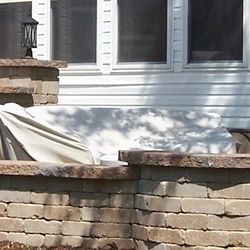 Earthscapes & Construction - Mult-level Paver Patio with built-in fire-pit, columns & seat walls