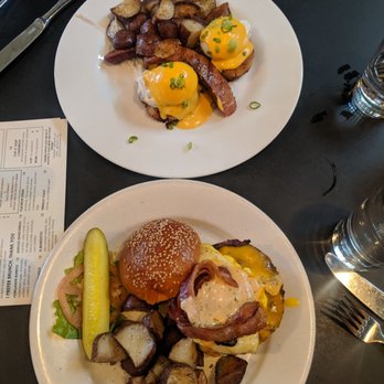 Audubon Boston - Benedicto and brunch burger with potatoes - American Near Me - Boston, Massachusetts