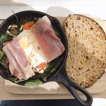 Bluestone Lane Hoboken Café - Green baked eggs with prosciutto - Coffee & Tea Near Me - Hoboken, New Jersey
