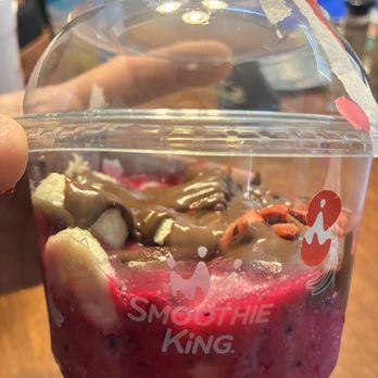 Smoothie King - Subbed blueberries for strawberries, pb sauce for hazelnut chocolate, and granola for cocoa nibs and got this - Juice Bars & Smoothies Near Me - Raleigh, North Carolina