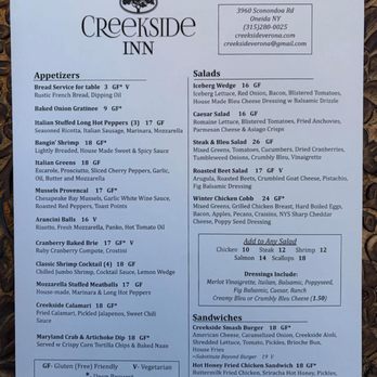 Creekside Inn - Menu - Bed & Breakfast Near Me - Oneida, New York