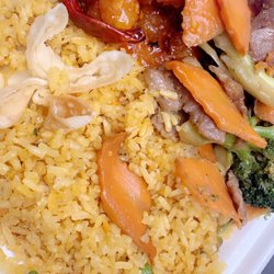 China Combo - Fried rice , orange chicken,beef w/broccoli and cheese just cheese wonton . Not bad but everything taste sugary