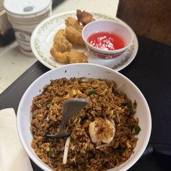 Hong Kong Kitchen - Jumbo shrimp fried rice, fried shrimp, crab rangoons