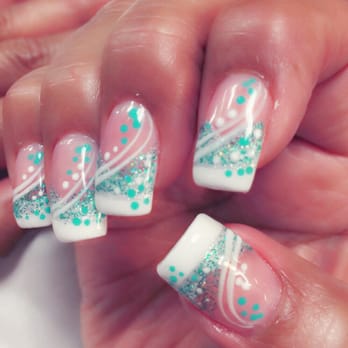 Top Nails - French tips with turquoise dots - Nail Salons Near Me - Northridge, California Top Nails - French tips with turquoise dots - Nail Salons Near Me - Northridge, California