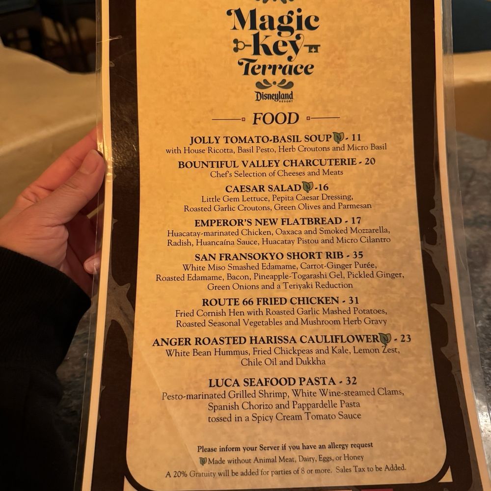 Magic Key Terrace - Magic Key Holder Dining - FOOD MENU as of FEBRUARY 2025 - Wine Bars Near Me - Anaheim, California Magic Key Terrace - Magic Key Holder Dining - FOOD MENU as of FEBRUARY 2025 - Wine Bars Near Me - Anaheim, California