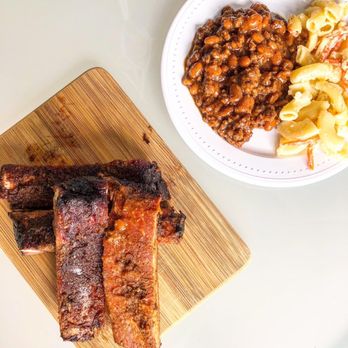 BBQ Done Wright - Barbecue Ribs Plate with Barbecue Bake Beans & Hawaiian Mac Salad - Barbeque Near Me - San Antonio, Texas BBQ Done Wright - Barbecue Ribs Plate with Barbecue Bake Beans & Hawaiian Mac Salad - Barbeque Near Me - San Antonio, Texas