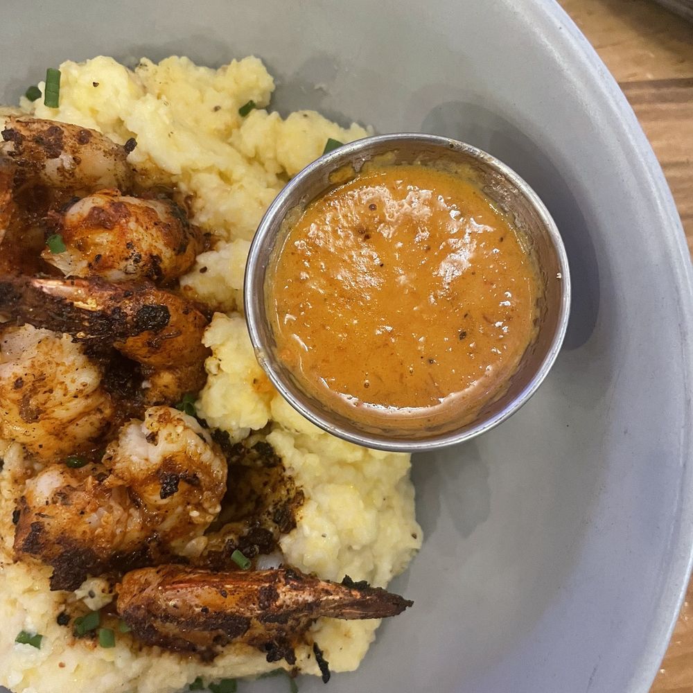 Batch Local Kitchen - Shrimp and grits with the bacon aju on the side (the gravy is yummy but very rich!! Glad I got it on the side!) - Cocktail Bars Near Me - West Palm Beach, Florida