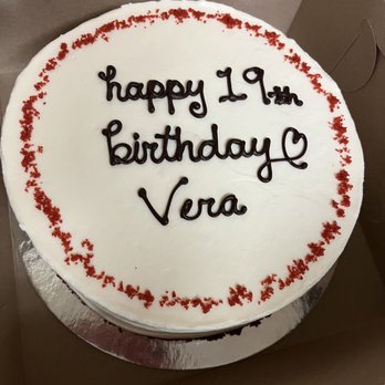 Layer Cake - Red velvet cake with writing $64. Everyone said it was delicious. - Breakfast & Brunch Near Me - Irvine, California Layer Cake - Red velvet cake with writing $64. Everyone said it was delicious. - Breakfast & Brunch Near Me - Irvine, California