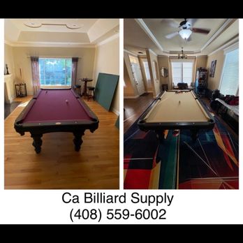 California Billiard Supply - This was the old table on the left and bought in 2017 and this is the final product with new Simonis on the right 2026 relocated Los Gatos - Pool & Billiards Near Me - San Jose, California