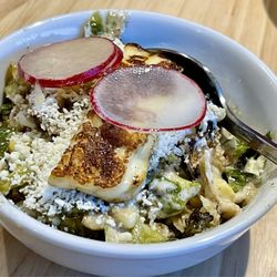 Low Desert Modern Mexican - The best!!! Brussels sprouts with Mexican corn and cotija cheese. We'll have this every time we visit!