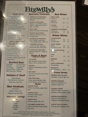 Menu photo 1 Fitzwilly's Restaurant Northampton, MA