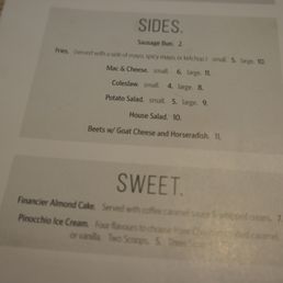 Menu (sides and sweets) Menu (sides and sweets)