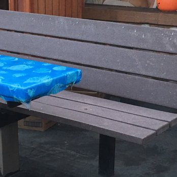 Harbor Fish Cafe - Bird Crap benches at Harbor Fish Cafe - Seafood Near Me - Carlsbad, California