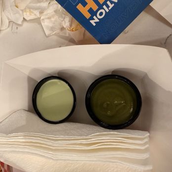 Pana Food - Avocado sauce on the left and cilantro sauce on the right - Venezuelan Near Me - San Jose, California Pana Food - Avocado sauce on the left and cilantro sauce on the right - Venezuelan Near Me - San Jose, California