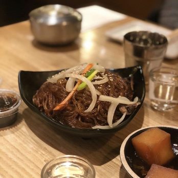 Dolpan Seoul BBQ - a bowl of noodles with meat and vegetables - Korean Near Me - Richmond, British Columbia