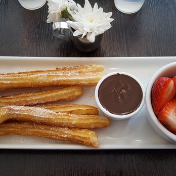 Amara Chocolate & Coffee - Churros with dark chocolate and berries. - Coffee & Tea Near Me - Pasadena, California