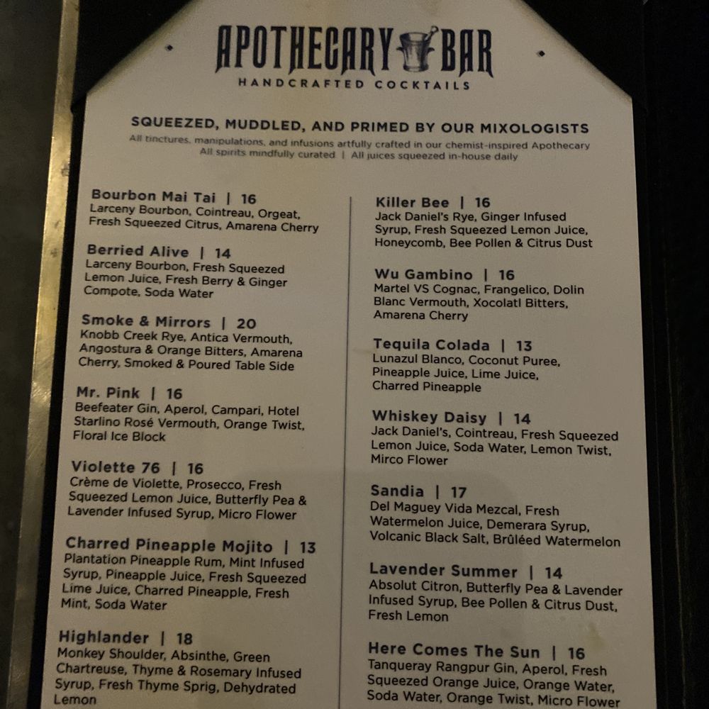 Apothecary Bar - the menu and prices - Cocktail Bars Near Me - Norfolk, Virginia Apothecary Bar - the menu and prices - Cocktail Bars Near Me - Norfolk, Virginia