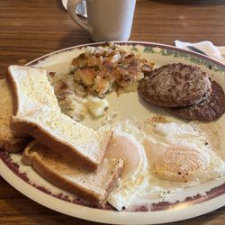 Via Main Restaurant - Eggs sausage home fries and toast!! Spot on!!!