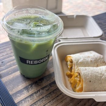 Reborn Coffee - blueberry matcha, sausage breakfast burrito - Coffee & Tea Near Me - Corona Del Mar, California Reborn Coffee - blueberry matcha, sausage breakfast burrito - Coffee & Tea Near Me - Corona Del Mar, California