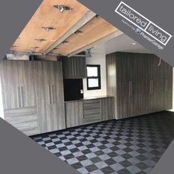 The Tailored Closet of North San Diego - PremierTrax floor paired with our Alno cabinets adds so much character to any garage!