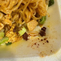 Clumps of seasoning in the Pad Thai. Clumps of seasoning in the Pad Thai.