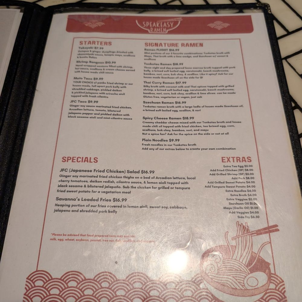 Speakeasy Ramen - Menu: Food options. May 2026 - Ramen Near Me - Springfield, Ohio Speakeasy Ramen - Menu: Food options. May 2026 - Ramen Near Me - Springfield, Ohio