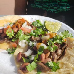 Carne asada tacos with homemade hot sauce - $2 each! Smoking deal, smoking hot, hot sauce!