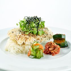 MW Restaurant - Mochi Crusted Fish - Somen Noodles, Vegetable Banchan, Soy Yuzu Kosho Vinaigrette