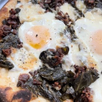 Paladar 511 - Farm Egg, Applewood Smoked Bacon, Braised Collard Greens, Gruyere - Pizza Near Me - New Orleans, Louisiana Paladar 511 - Farm Egg, Applewood Smoked Bacon, Braised Collard Greens, Gruyere - Pizza Near Me - New Orleans, Louisiana