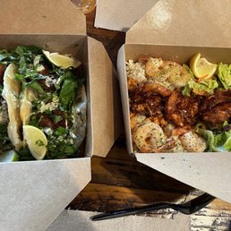Coco tacos on the left and the Coco sampler on the right, butter garlic, lemon herb and sweet & spicy. Coco tacos on the left and the Coco sampler on the right, butter garlic, lemon herb and sweet & spicy.
