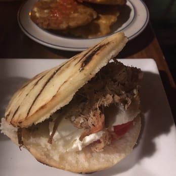 Orinoco - Pernil Arepa and a side of Tostones - Venezuelan Near Me - Cambridge, Massachusetts