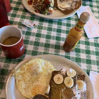 Dick's Uptown Cafe - Healthier Mess (top) banana bread French toast (bottom) - Breakfast & Brunch Near Me - Cedar Hill, Texas