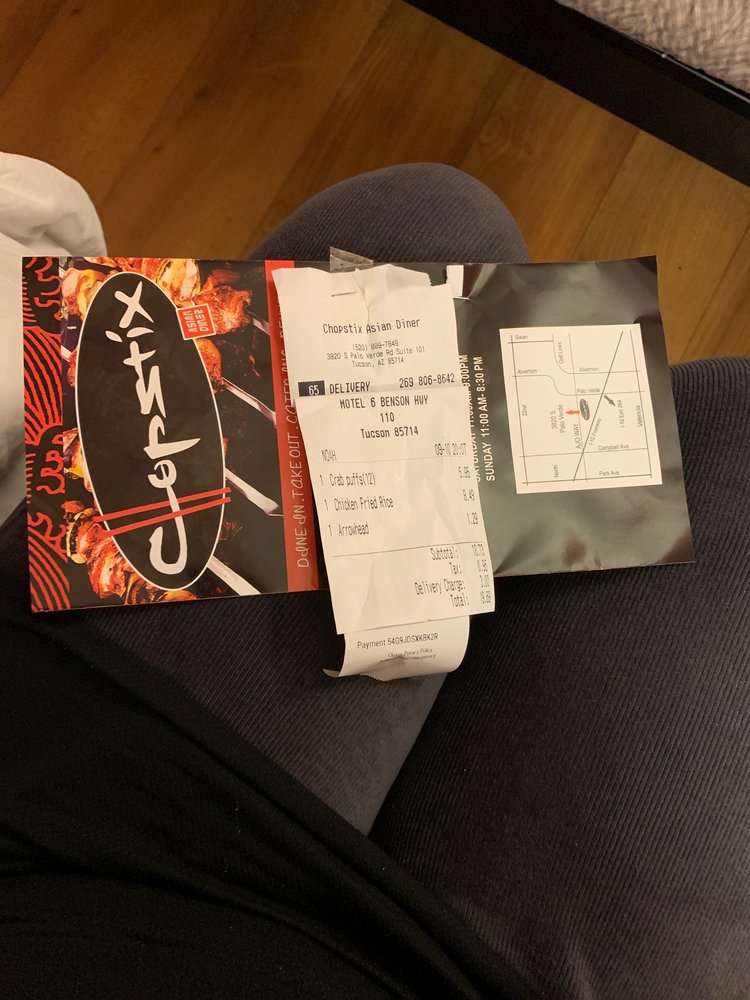 Menu receipts and order placed Yelp