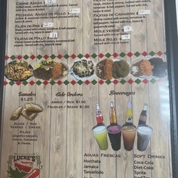 Lucre’s Restaurante - Menu (back) - specials and drinks