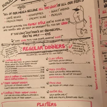 Uncle Bud's - Dinner menu - Seafood Near Me - Nashville, Tennessee
