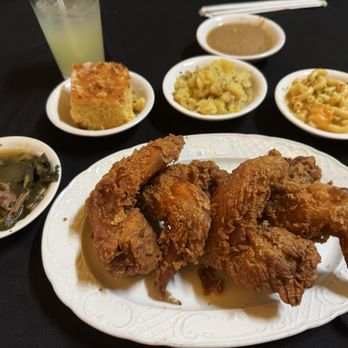J's Eatery - Jumbo wings with greens, Mac n cheese, mashed potatoes (gravy on the side - per request), and cornbread (sweet) - Comfort Food Near Me - San Antonio, Texas J's Eatery - Jumbo wings with greens, Mac n cheese, mashed potatoes (gravy on the side - per request), and cornbread (sweet) - Comfort Food Near Me - San Antonio, Texas