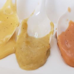 West Coast Cheesesteaks - Crafted Cheese Sauces... Cheddar, Poblano, Chipotle (left to right)