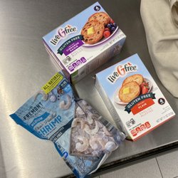 ALDI - Gluten free English Muffins without egg Shrimp deveined without tail.